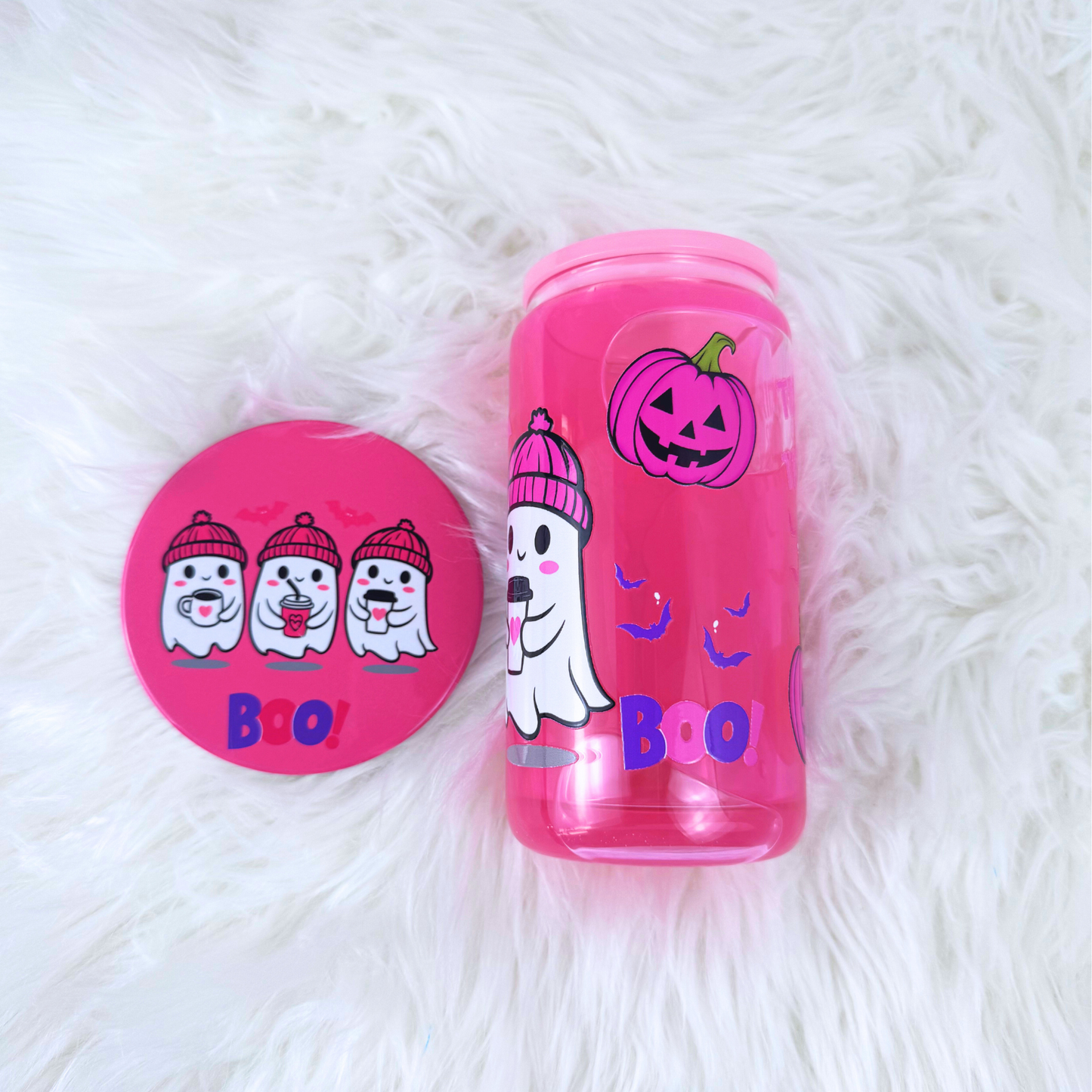 Halloween 16 oz Snow Globe Tumbler with Matching Coaster – Festive Drinkware Set