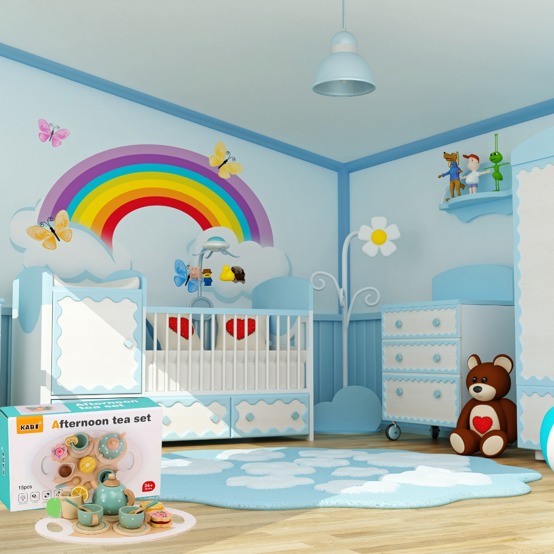 Wooden Delightful Education Toy: Tea Set With Play House, Dessert Cake, Ideal for Eid Mubarak, Halloween, Christmas Gift