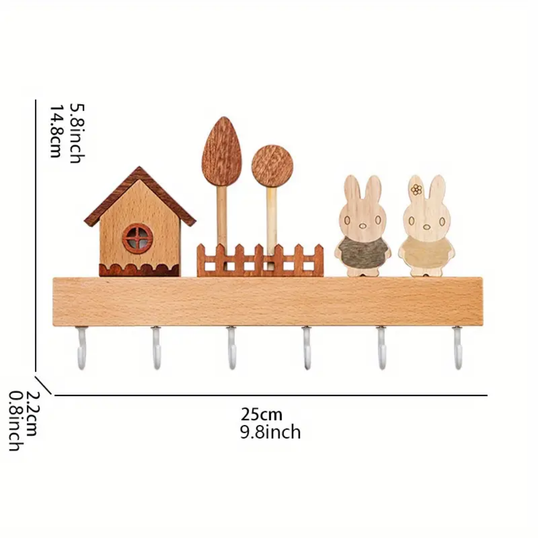 Creative Solid Wood Key Hook - 6 Hooks Key Holder, Stylish Wall Decoration for Living Room, Bedroom, Corridor, Easy Installation