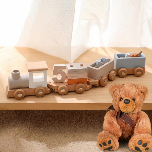 26-Piece Wooden Train and Number Block Set - Educational Stacking and Math Toy for Children Ages 3-6, Early Learning Development Gift
