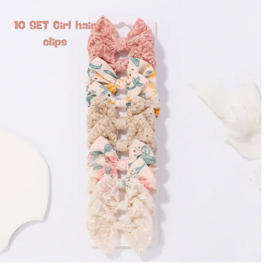 10pcs Cute Lady Hair Clip, Bow Fabric Print Hair Accessories For Baby Girls