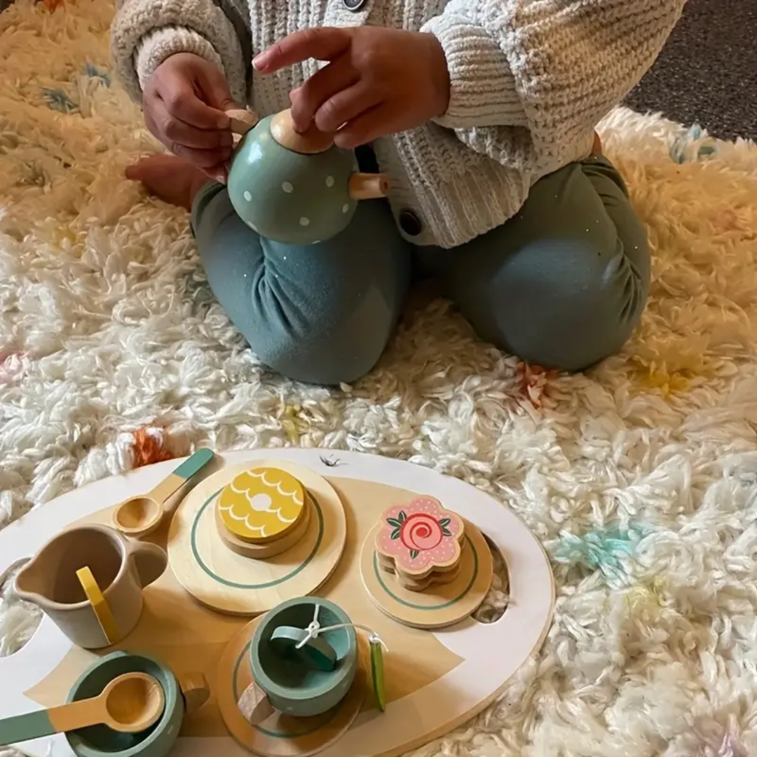 Wooden Delightful Education Toy: Tea Set With Play House, Dessert Cake, Ideal for Eid Mubarak, Halloween, Christmas Gift