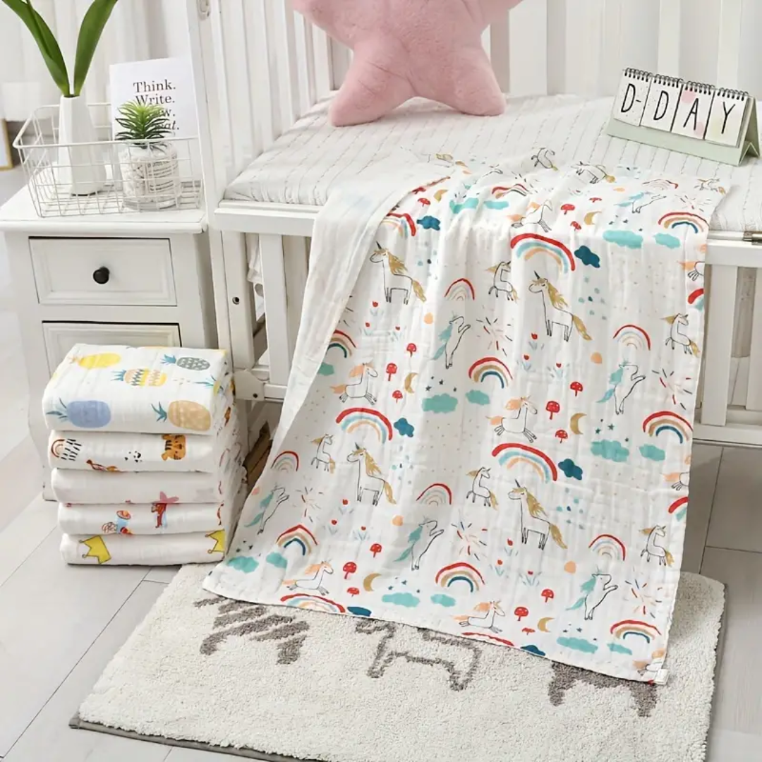 Ultra-Soft 4-Layer Gauze Baby Bath Towel - Super Absorbent & Gentle for Sensitive Skin