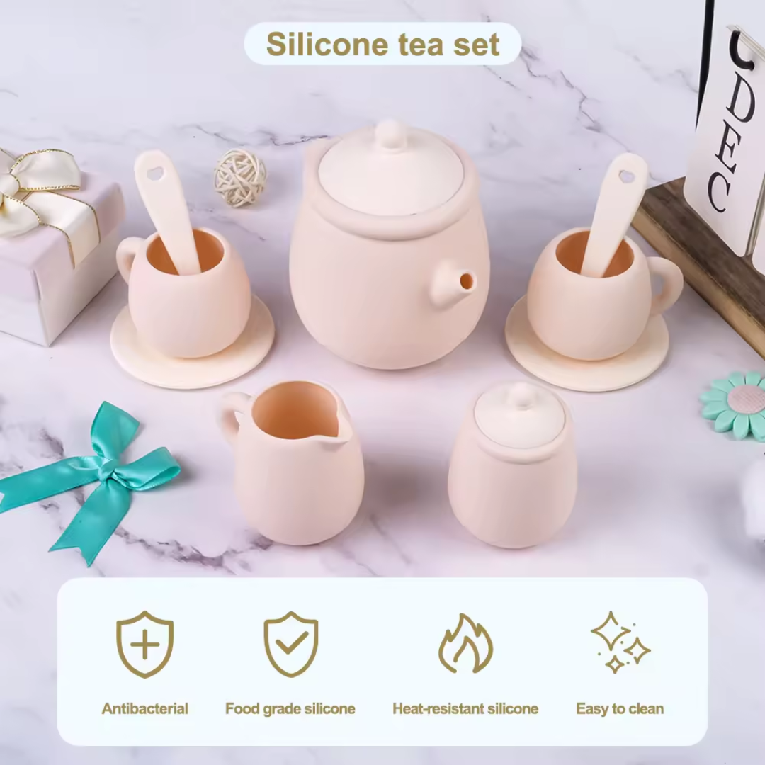 7-Piece Silicone Tea Set - 100% Food Grade, BPA-Free, Soft & Flexible Tableware, Perfect for Christmas, Halloween, Thanksgiving, New Year's & Valentine's Day Gifts