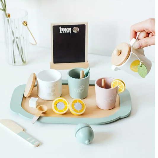 Wooden Simulative Lemon Tea Toy Set - Interactive Afternoon Tea Play House Game, Educational Kitchen Toy Gift for Kids