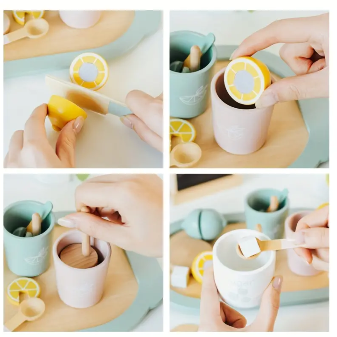 Wooden Simulative Lemon Tea Toy Set - Interactive Afternoon Tea Play House Game, Educational Kitchen Toy Gift for Kids