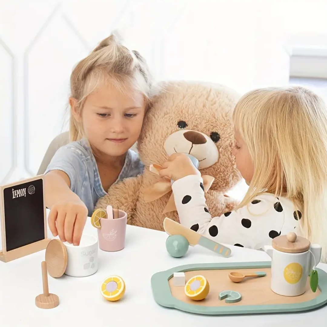 Wooden Simulative Lemon Tea Toy Set - Interactive Afternoon Tea Play House Game, Educational Kitchen Toy Gift for Kids