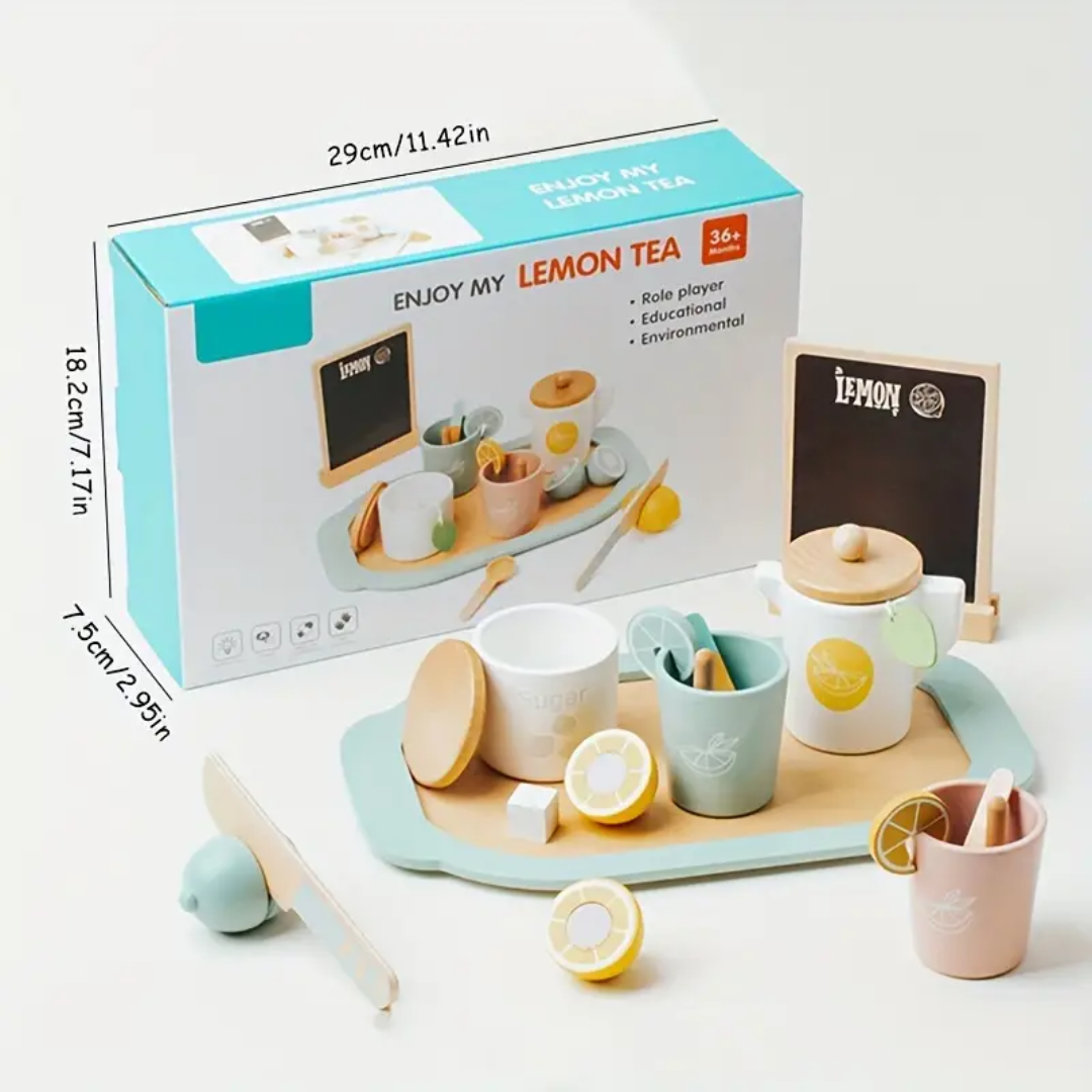 Wooden Simulative Lemon Tea Toy Set - Interactive Afternoon Tea Play House Game, Educational Kitchen Toy Gift for Kids