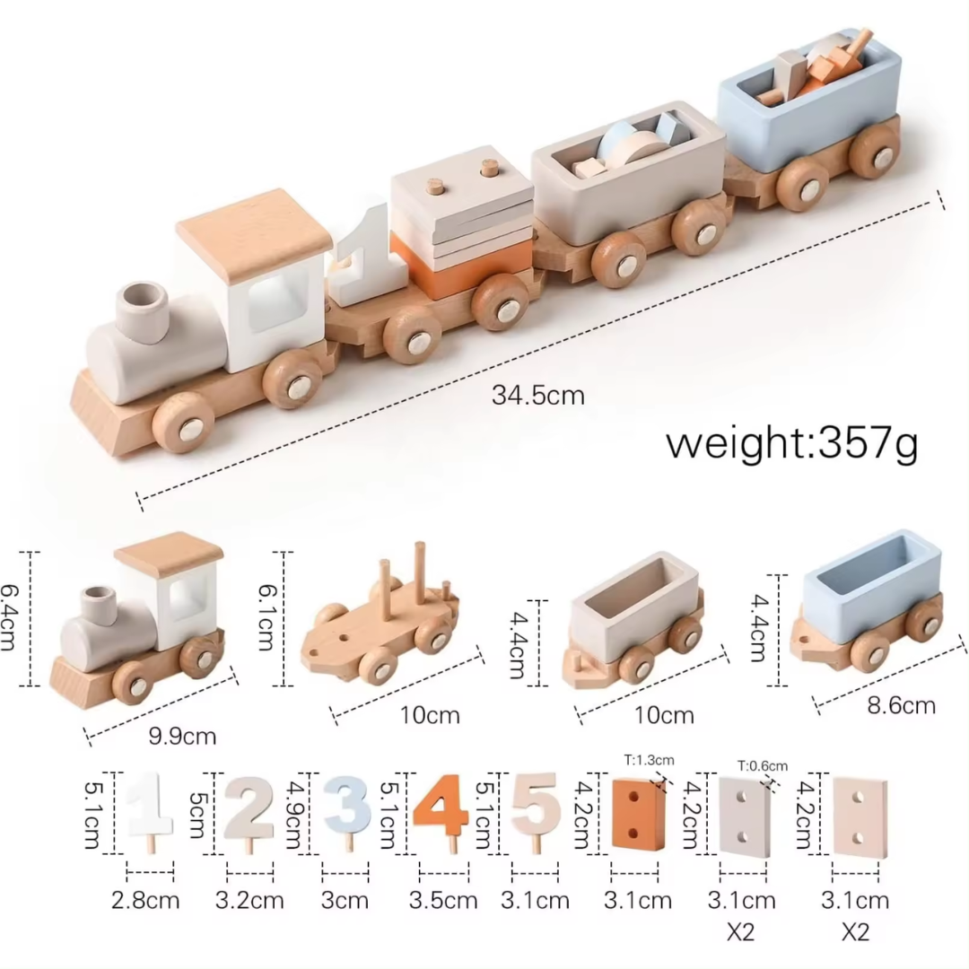 26-Piece Wooden Train and Number Block Set - Educational Stacking and Math Toy for Children Ages 3-6, Early Learning Development Gift
