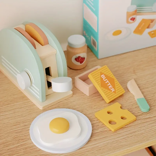 Deluxe Wooden Pop-Up Toaster Playset for Kids - Colorful Pretend Kitchen Toy with Accessories, Ideal for Ages 3-6, Perfect Gift for Halloween, Christmas & Birthdays