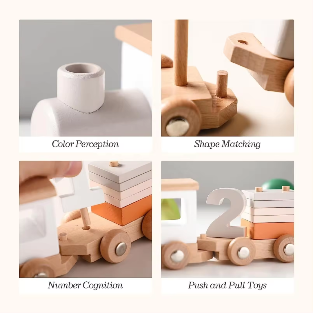 26-Piece Wooden Train and Number Block Set - Educational Stacking and Math Toy for Children Ages 3-6, Early Learning Development Gift