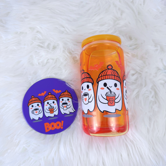 Halloween 16 oz Snow Globe Tumbler with Matching Coaster β Festive Drinkware Set