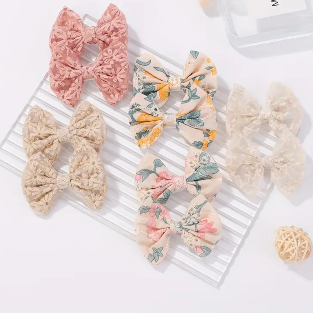 10pcs Cute Lady Hair Clip, Bow Fabric Print Hair Accessories For Baby Girls