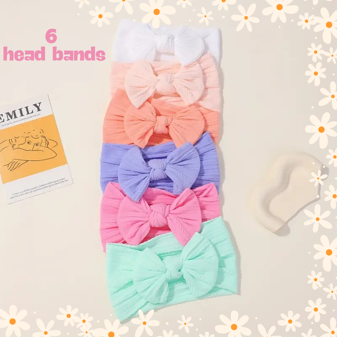 6pcs Cute Bow Hairband, Baby Girls Elastic Wide-brimmed Headband