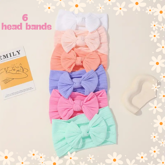 6pcs Cute Bow Hairband, Baby Girls Elastic Wide-brimmed Headband