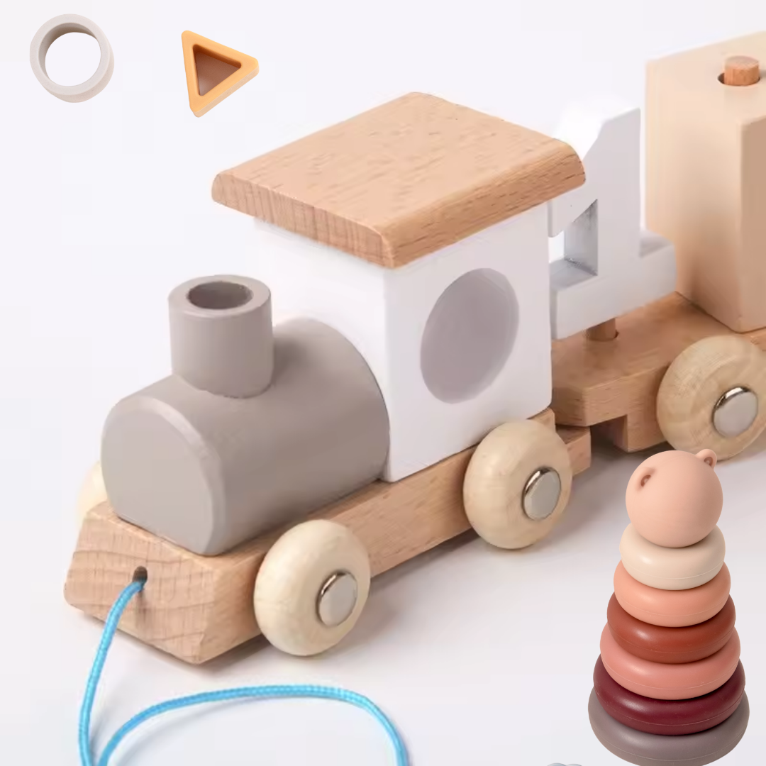 26-Piece Wooden Train and Number Block Set - Educational Stacking and Math Toy for Children Ages 3-6, Early Learning Development Gift