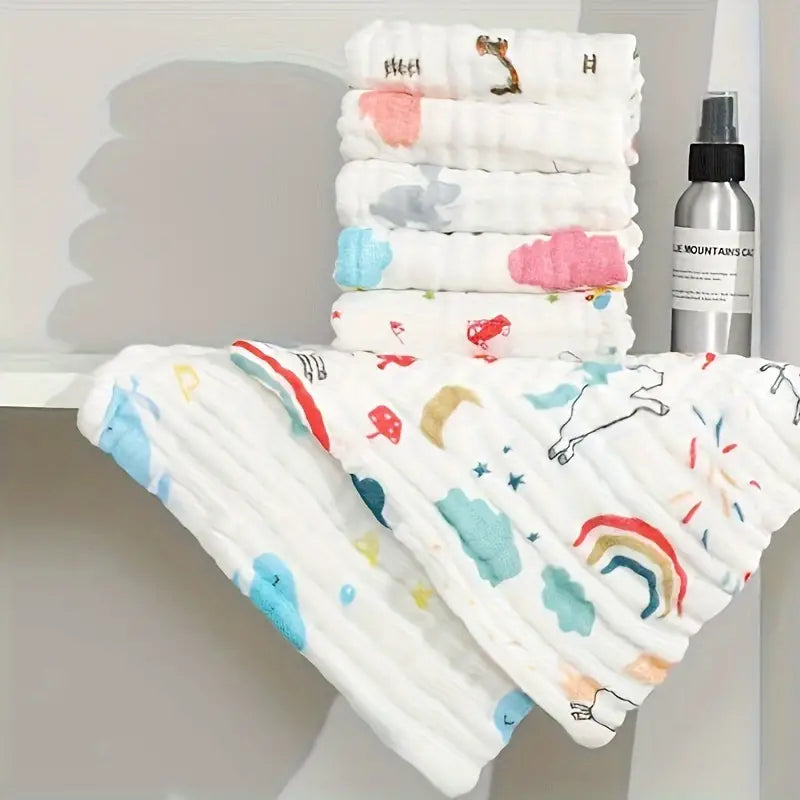 5pcs Children's Six-layer Cotton Printed Square Towels Face Towels