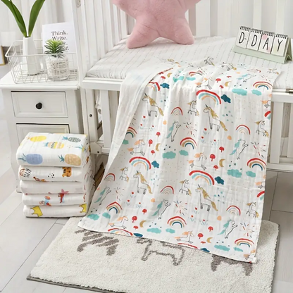 Ultra-Soft 4-Layer Gauze Baby Bath Towel - Super Absorbent & Gentle for Sensitive Skin