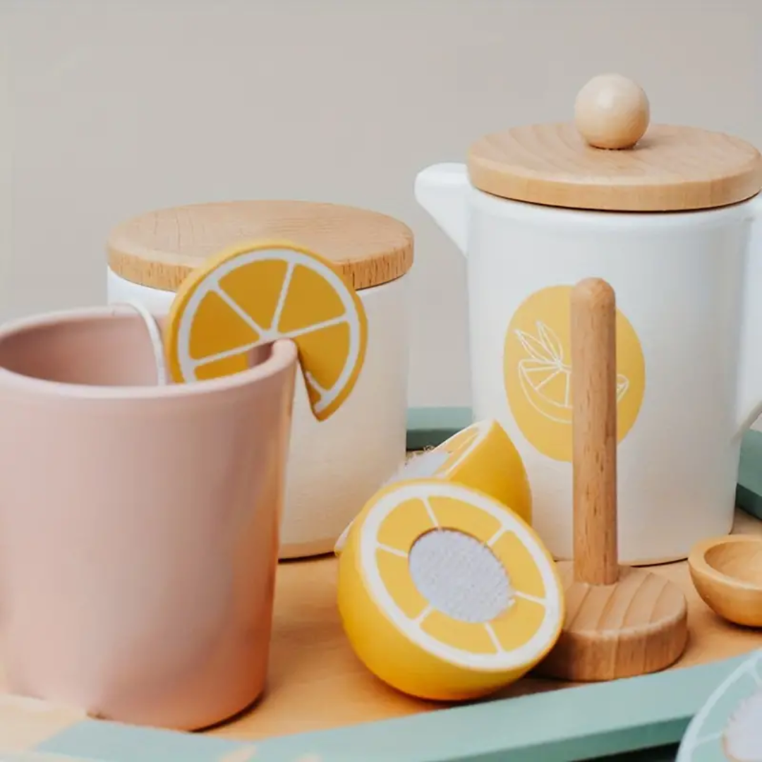 Wooden Simulative Lemon Tea Toy Set - Interactive Afternoon Tea Play House Game, Educational Kitchen Toy Gift for Kids