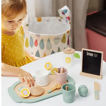 Wooden Simulative Lemon Tea Toy Set - Interactive Afternoon Tea Play House Game, Educational Kitchen Toy Gift for Kids