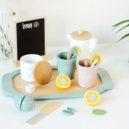 Wooden Simulative Lemon Tea Toy Set - Interactive Afternoon Tea Play House Game, Educational Kitchen Toy Gift for Kids