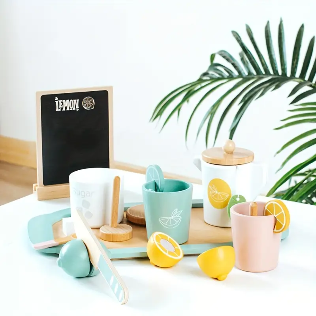 Wooden Simulative Lemon Tea Toy Set - Interactive Afternoon Tea Play House Game, Educational Kitchen Toy Gift for Kids